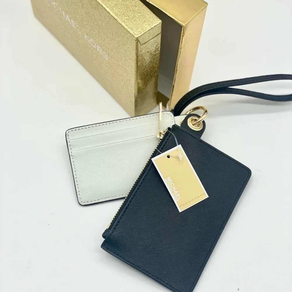 MICHAEL KORS GIFTABLES SM Wallet CARD CASE DUO LEATHER BLACK & White - Picture 3 of 11
